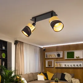 GLOBO Deckenleuchte Deckenlampe Wohnzimmerlampe Metall Schwarz-matt Gold 2 Flammig