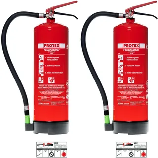 Protex – 2X Schaum-Feuerlöscher SD6 E – 6 Liter – fluorfrei – für die Brandklassen A und B – Zertifiziert nach DIN EN 3 – 11 kg – mit praktischer Halterung – mit Prüfplakette – Made in EU
