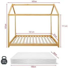 Mobili Rebecca Kinderbett Hausform 80 x 160 cm Kiefer braun