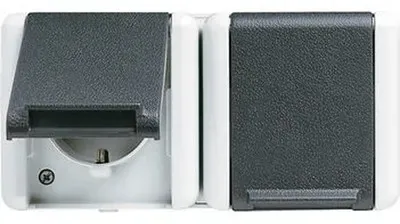 Steckdose 2f gr glz WG800 AP horiz IP44 Klappd mit Klappdeckel Komplettgeh