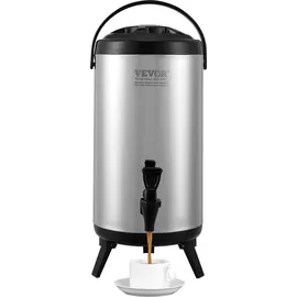 Vevor Heiß- und Kaltgetränkespender Getränkespender 9,2 L, Edelstahl Heiß- und Kaltwasserbrunnen Großer Getränkespender mit Zapfen & Tragegriff für Kaffee, Wasser, Saft, Isolierkanne für Cafés, Bars
