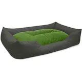 BedDog Hundebett Mimi, Hundesofa aus Cordura, Microfaser-Velours, waschbares Hundebett Vier-eckig mit Rand, Hundekissen für drinnen, draußen, XXXL, grau-grün