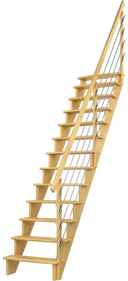 DOLLE Raumspartreppe Wangentreppe Lyon, 75 cm, Edelstahlrohre rechts,Geradelaufend,Kiefer,unbehandelt