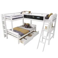 XDOVET Hochbett,Etagenbett,Kinderbett,mit Aufbewahrungsschubladen,aus Kiefernholz, Hausbett mit Schreibtisch und Regal,140*200cm+90*200cm