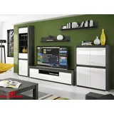 Feldmann-Wohnen Wohnzimmer-Set SEVILLA, (Set, 5-St., 1 Standvitrine + 1 TV-Element + 1 Kommode + 2 Wandregale), B/T/H: 326,4 cm / 37-42 cm / 205,5 cm grau|schwarz