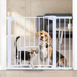 comomy Treppenschutzgitter mit Katzenklappe 75-103 cm Weiß