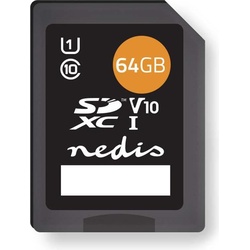 Nedis Speicherkarte – SDXC – 64 GB – Schreibegeschwindigkeit: 80 MB/s – Lesegeschwindigkeit: 45 MB/s (SDXC, 64 GB, UHS-I), Speicherkarte, Schwarz