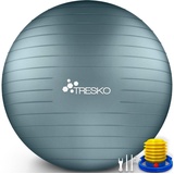 TRESKO Gymnastikball Anti-Burst, groß, Ø 55cm, mit Pumpe, cool-grey-blue