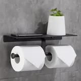 Hygienischer Toilettenpapierrollenhalter Ohne Bohren Mit Handyablage, Doppelte Wandmontage Für Badezimmer (schwarz)
