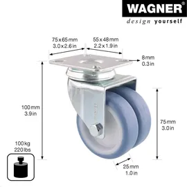 Wagner System GmbH Soft-Lenk-Doppelrolle Ø 75 mm 03157701 75 x 75