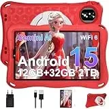 Kinder Tablet 9 Zoll Android 15 Gemini AI, 12GB RAM + 32GB ROM (TF 1TB), Octa-Core, 2.0GHz,GMS Certified, 5G WiFi 6, Widevine L1, 5000mAh, BT5.0, 8+5MP, Kindersicherung Tablet mit EVA Case-Rot