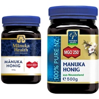 Manuka Health - Manuka Honig MGO 400+ 500g - 100% Pur aus Neuseeland mit zertifiziertem Methylglyoxal Gehalt & - Manuka Honig MGO 250+ (500 g) - 100% Pur aus Neuseeland