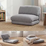 MCW Schlafsessel MCW-E68 Stoff/Textil 80 x 75 x 90 cm Hellgrau mit Schlaffunktion