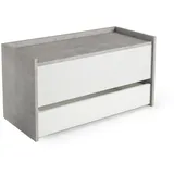 Truhenbank Lantana, Moderne Eingangsmöbel Mit Schuhregal, Koffertruhe Mit Zwei Behältern, 100% Made In Italy, Cm 90x40h46, Weiß Und Beton - Dmora