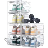 Schuhaufbewahrung, 6 Stück, Schuh-Organizer, transparente Hartplastik-Schuhboxen, Schuhboxen, transparenter Kunststoff, stapelbar, Schuhboxen mit Deckel für Größe 13, transparent