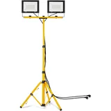 UISEBRT LED Baustrahler 2 * 100W Warmweiß mit Stativ Baustellen Strahler inkl. Netzkabel LED Fluter Arbeitsscheinwerfer Wasserdicht IP66 für Garage, Garten, Baustelle