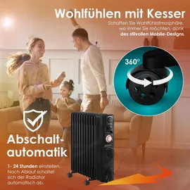 Kesser KESSER® Ölradiator - Elektrische Heizung 2500W Öl Radiator Elektroheizung Mobil Timer Lüfter Abschaltautomatik stufenlose Temperaturregelung Überhitzungsschutz