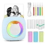 GuKKK Mini Drucker, Mobiler Fotodrucker, Tragbarer Mini mit Sieben Farben LED, Wireless Thermodrucker, Smartphone Bluetooth Drucker, für Lernhilfe,Lernnotizen,Journal (Blau)