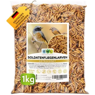 EWL Naturprodukte Soldatenfliegenlarven getrocknet, 1kg (6,5 Liter) Soldatenfliegenlarven, Vogelfutter, Fischfutter, Schildkrötenfutter, Igelfutter mit Insekten