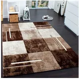 Paco Home Designer Teppich Modern mit Konturenschnitt Karo Muster Marmor Optik Braun Creme, Grösse:160x230 cm