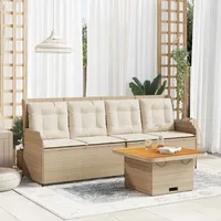 vidaXL 3-tlg. Garten-Lounge-Set mit Kissen Beige Poly Rattan - Beige