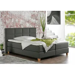 Boxspringbett HOME AFFAIRE "Casey", grau (anthrazit), B:111cm L:209cm, Struktur fein (100% Polyester), Komplettbetten, Boxspringbett, in 5 Breiten, 3 Ausführungen, 2 Härtegraden, Steppung, Topper