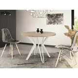 Runder Tisch für das Esszimmer - 100 oder 120 cm Durchmesser - Ausziehbarer Tisch mit Pulverbeschichteten Weißen Metallbeinen - Industriestil - 1... - Hellbraun