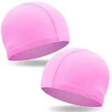 COYUN 2 pcs Elastische Badekappen für Erwachsene, Komfortable Stoff Bademütze Weiche Unisex Badekappe Ohrenschutz Schwimmhaube Schwimmkappe Leichte Badehaube für Herren Damen Lange Kurzes Haar, Rosa