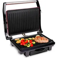 Alpina Kontaktgrill - Optigrill 230V/1000W - Sandwich Maker - Panini Grill - Multigrill für Gemüse, Brot und Fleisch - Tischgrill mit Antihaftbeschichtung - Tropfschale - Schwarz/Rot