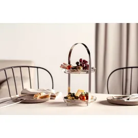 LEONARDO Etagere CUCINA, H 32 cm - Transparent - Glasteller - Edelstahl - 2 Etagen
