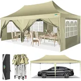 COBIZI Pavillon 3x6, Faltpavillon 3x6 Wasserdicht Stabil Winterfest, Sofort aufklappbare Vordächer Outdoor Gartenzelt mit 6 Seitenteilen, für Party Garten Festival, Khaki