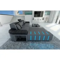 Sofa Dreams Ecksofa Ledersofa Bellagio L Form Leder Sofa Ledercouch, Couch, mit LED, wahlweise mit Bettfunktion als Schlafsofa, Designersofa grau|schwarz