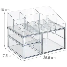 Relaxdays Make Up Organizer, 14 Fächer & 3 Schubladen, Nagellack, Lippenstfit, Kunststoff, Schminkorganizer, transparent,