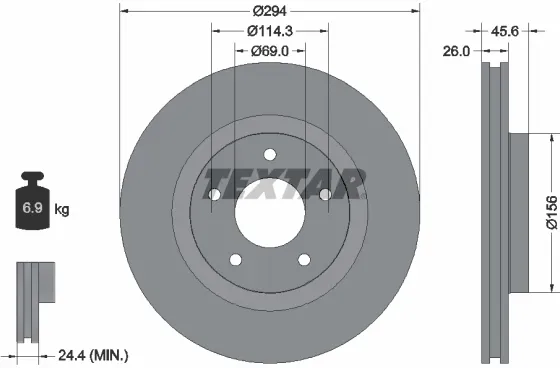 TEXTAR Bremsscheibe 92184405 294mm 26mm für Citroën Peugeot MITSUBISHI (GAC) LANCIA Chrysler JEEP