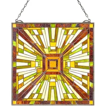 Vevor Buntglasfensterpaneel (501 x 527 mm) hängendes Buntglas mit Kette, Buntglas im Tiffany-Stil zum Aufhängen, traditionelles rechteckiges Vintage-Kunsthandwerk Fensterdekor für Küche & Kirchen
