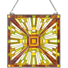 Vevor Buntglasfensterpaneel (501 x 527 mm) hängendes Buntglas mit Kette, Buntglas im Tiffany-Stil zum Aufhängen, traditionelles rechteckiges Vintage-Kunsthandwerk Fensterdekor für Küche & Kirchen