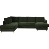 best mobilier Jake - Wohnlandschaft - mit Schlaffunktion und Bettkasten - 7-sitzer - aus Cord - links - Grün