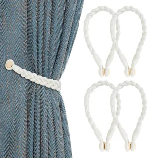 4 Stück Magnetische Vorhang Raffhalter, Gardinenhalter Vorhanghalter, Raffhalter für Vorhänge mit Magnet, Gardinenraffer Baumwollseil Gardinen Raffhalter für Home Gardinen Deko Vorhang Halter