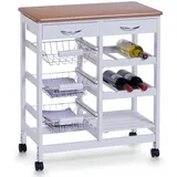 Zeller Küchenrollwagen MDF mit Bambusdekor-Top 66 x 36 cm x 76 cm Weiß