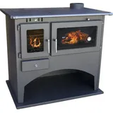 Kaminofen mit Backfach und Herdplatte 25071 Werkstattofen Viki 10,5 kW Mehrfachbelegung Kamin Hüttenofen Ofen - Schwarz/Silber
