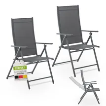 Juskys Gartenstuhl Calena 2er Set 7-fach verstellbar 55 x 70 x 106 cm anthrazit
