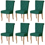 Casa Padrino Chesterfield Neo Barock Esszimmer Stuhl 6er Set Dunkelgrün / Naturfarben - Küchenstühle Set - Esszimmer Möbel - Chesterfield Möbel - Neo Barock Möbel