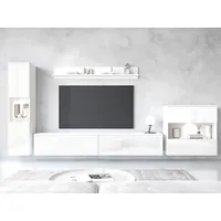 OTTO home Wohnwand PARIS, Vitrine Türanschlag links/rechts wechselbar, (Komplett-Set, 4-St), grifflose Design, stehend und hängend montierbar weiß