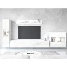 OTTO home Wohnwand PARIS, Vitrine Türanschlag links/rechts wechselbar, (Komplett-Set, 4-St), grifflose Design, stehend und hängend montierbar weiß