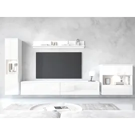 OTTO home Wohnwand PARIS, Vitrine Türanschlag links/rechts wechselbar, (Komplett-Set, 4-St), grifflose Design, stehend und hängend montierbar weiß