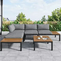 Merax Gartenlounge-Set wetterfest Lounge Set, Stoffbezug kann die Rückseite des Stuhls abdecken, Grau