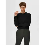 Selected Strickpullover SELECTED HOMME "SLHBERG CREW NECK NOOS", Herren, Gr. XL, schwarz, Strick, Obermaterial: 100% Baumwolle, unifarben, regular fit normal, Rundhals, Rippbündchen, Pullover