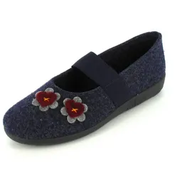 ROHDE Damen Hausschuh Filz Ballerina Blütenapplikation Ballerup 2228, Größe:41 EU, Farbe:Blau