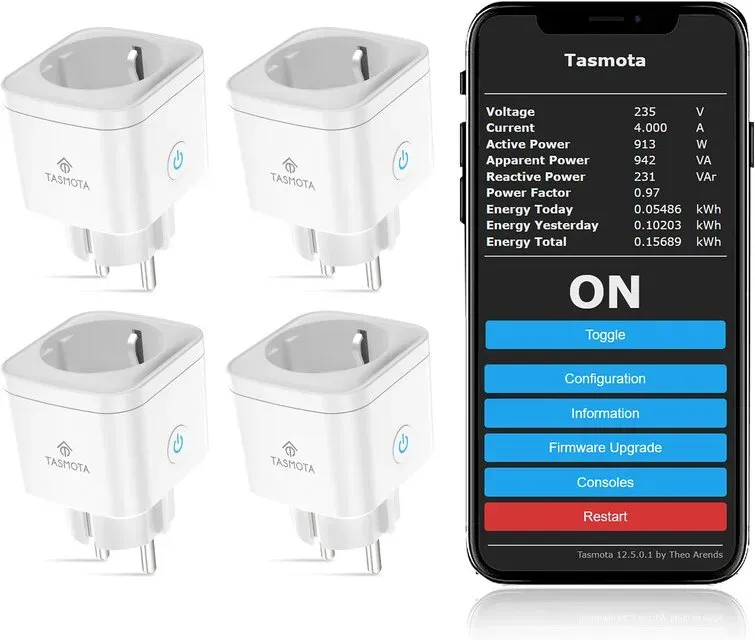 EIGHTREE Tasmota Steckdose mit Stromzähler, WLAN Smart Steckdose mit ESP8685, kompatibel mit Home Assistant, MQTT, Domoticz, ioBroker, OpenHAB, Alexa, 16A, nur 2,4GHz WLAN, 4er Packs