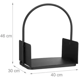 Relaxdays Kaminholzkorb schwarz, Brennholzkorb groß, Holzwiege Kamin, Feuerholzkorb Metall, HxBxT 47 x 40 x 30 cm,